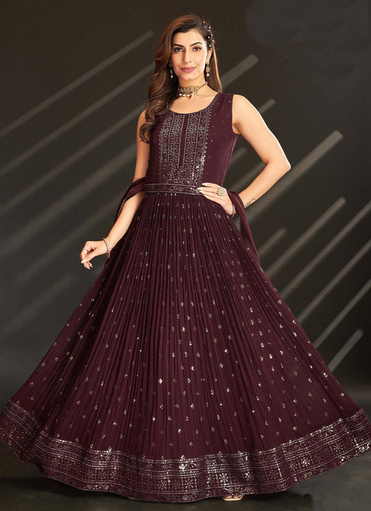 Salwar Suit Georgette Burgundy Sequins Salwar Kameez