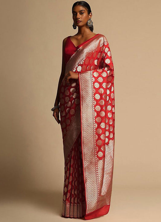 Classic Art Banarasi Silk Red Woven Saree