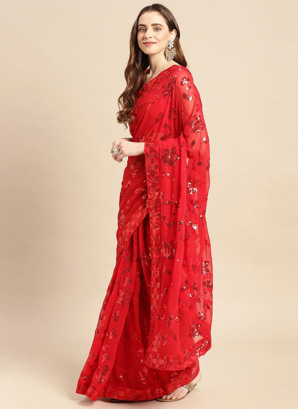 Classic Art Silk Red Embroidered Saree