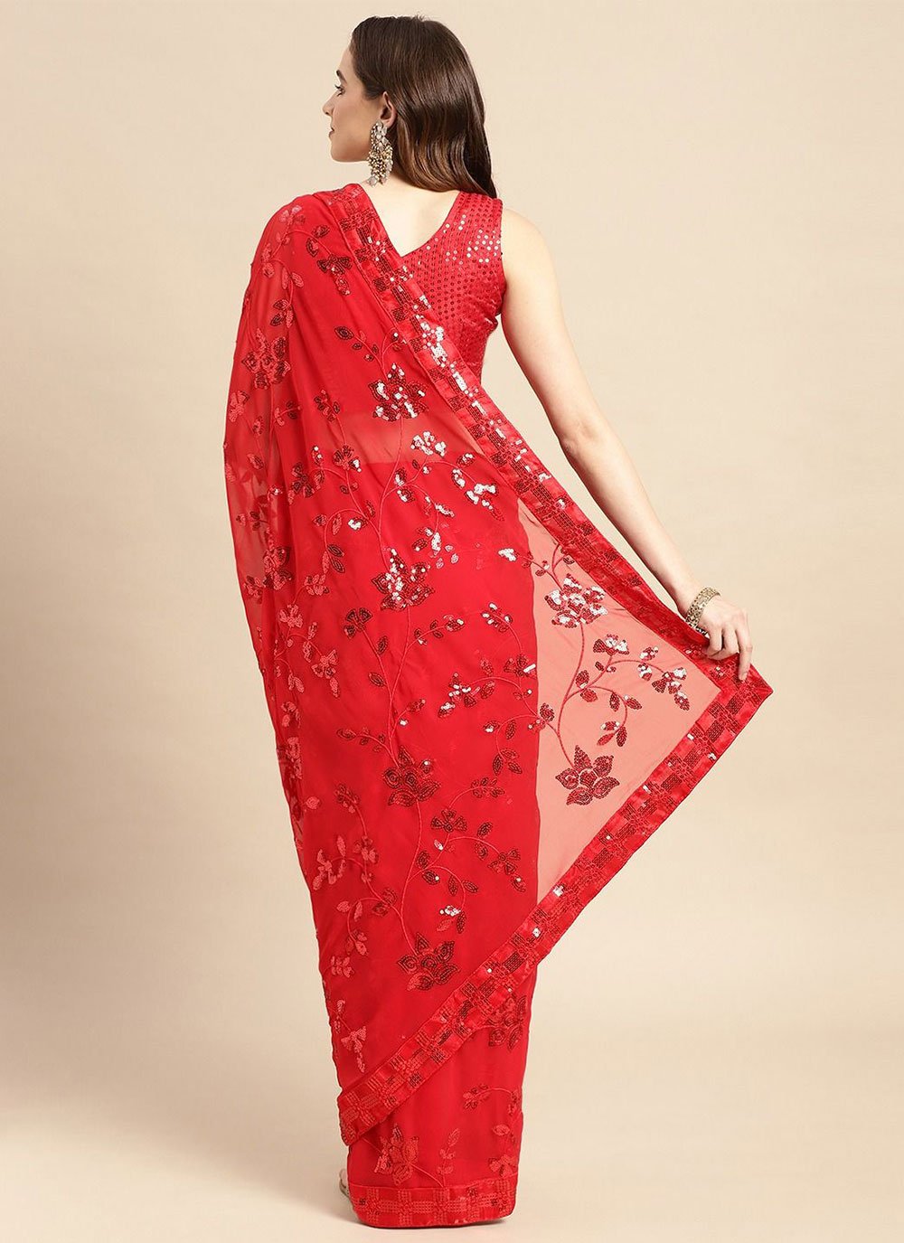 Classic Art Silk Red Embroidered Saree