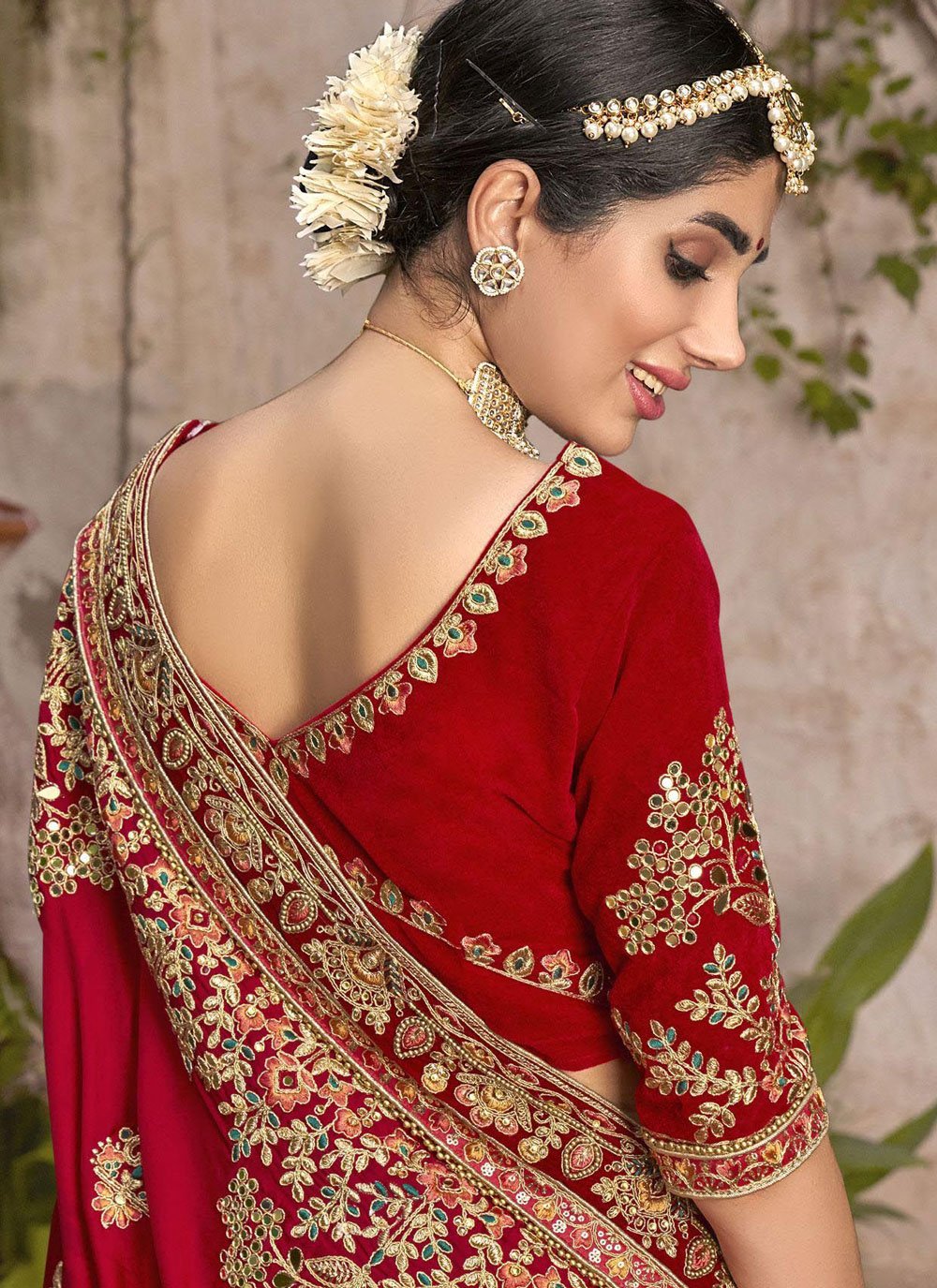 Contemporary Art Silk Red Embroidered Saree