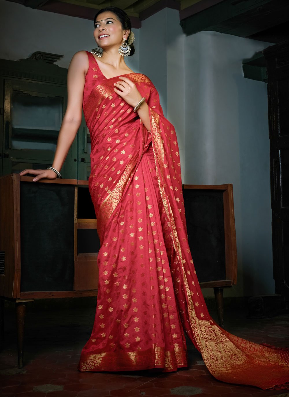 Classic Banarasi Silk Red Weaving Saree