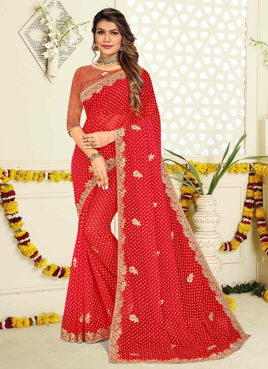 Trendy Saree Georgette Red Patch Border Saree