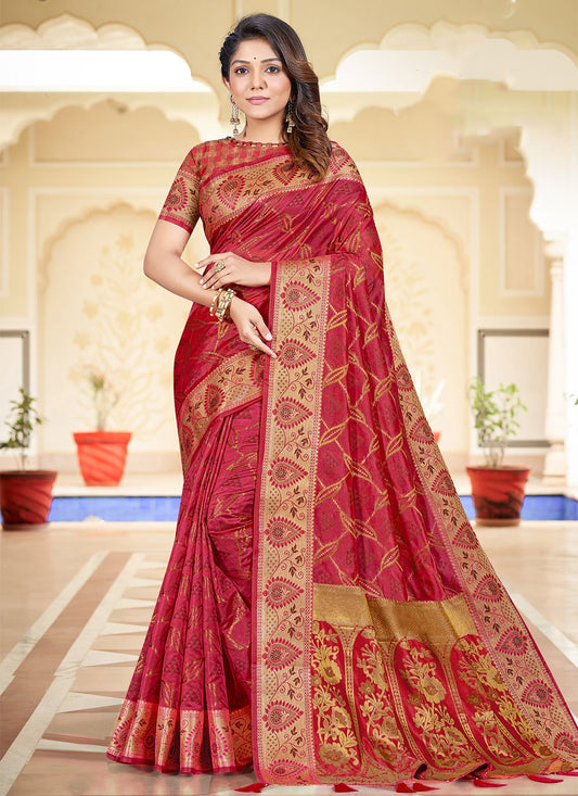 Trendy Saree Silk Red Patch Border Saree