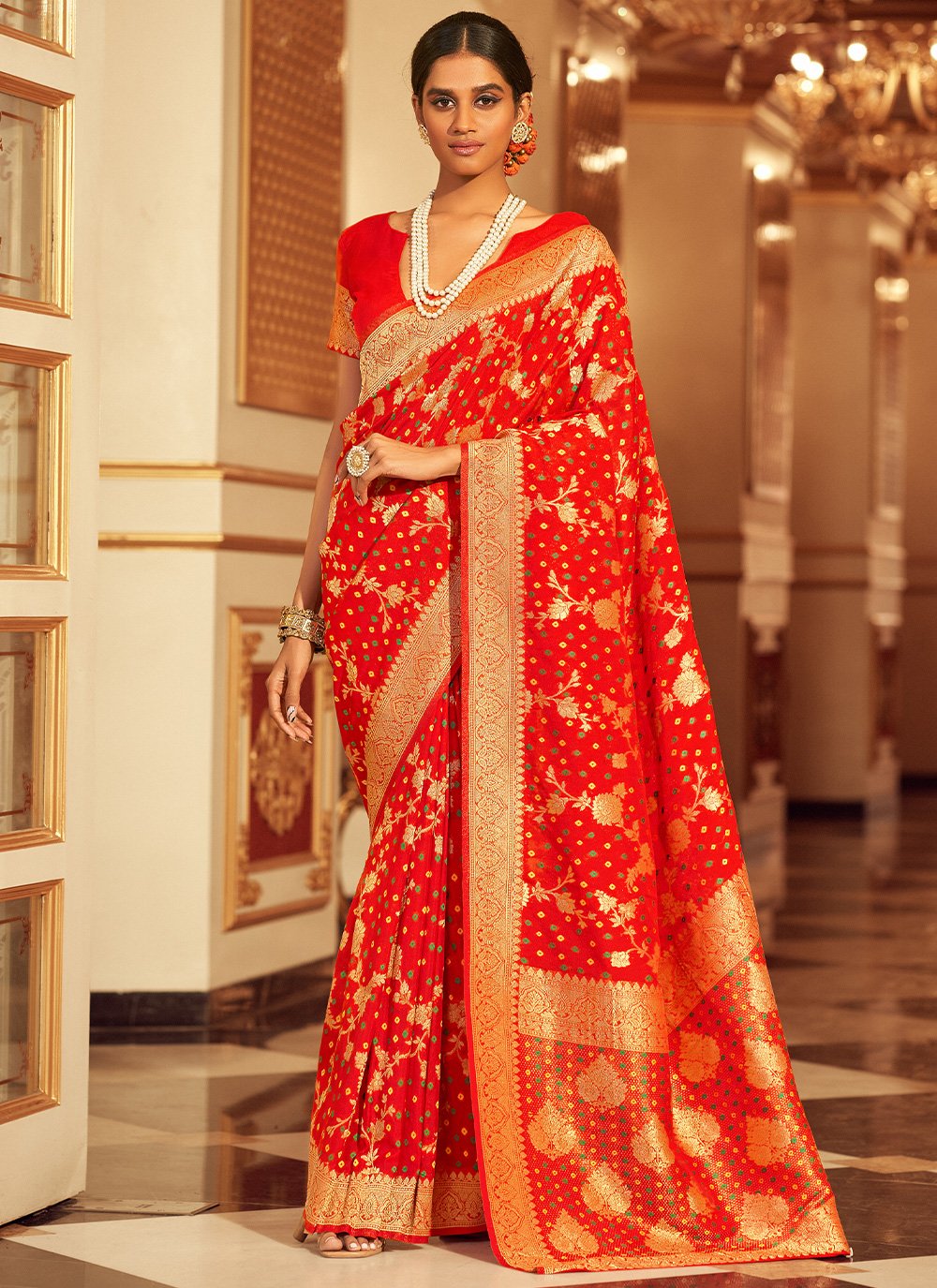 Trendy Saree Chiffon Red Jacquard Work Saree