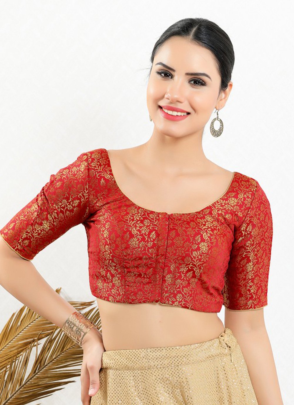 Blouse Jacquard Red Print Blouse