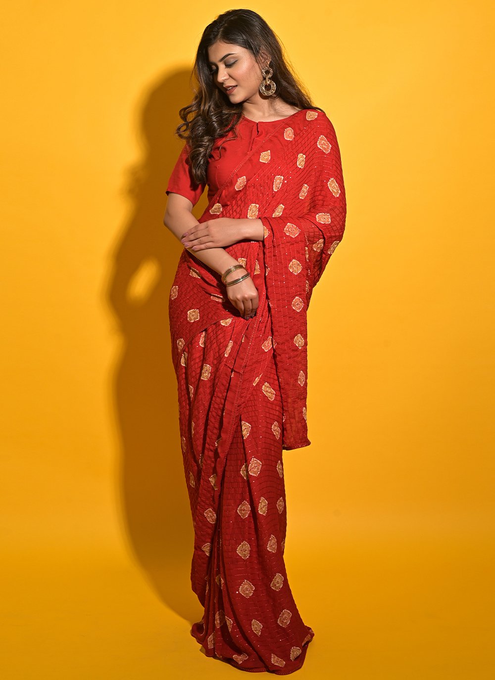 Contemporary Chiffon Red Print Saree