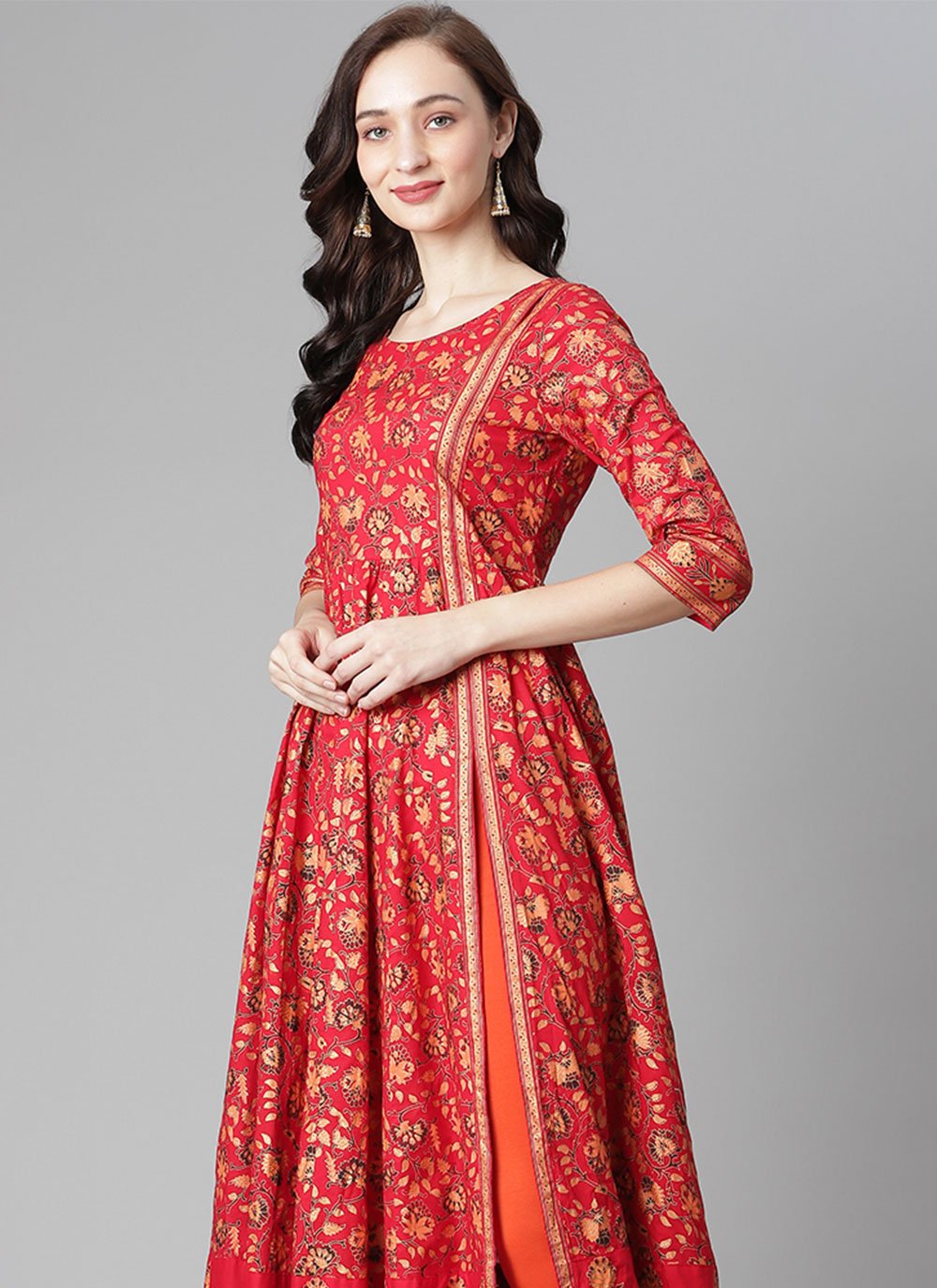 Casual Kurti Cotton Red Print Kurtis