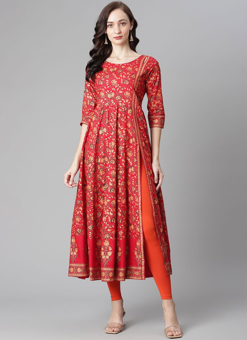 Casual Kurti Cotton Red Print Kurtis