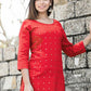 Casual Kurti Cotton Red Embroidered Kurtis