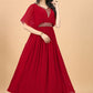 Designer Gown Georgette Red Embroidered Gown