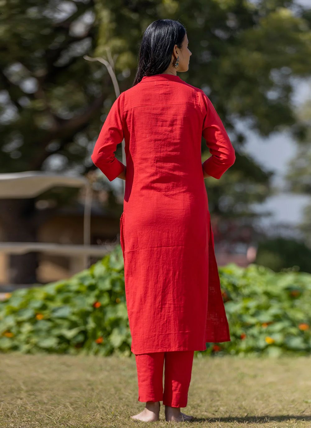 Party Wear Kurti Cotton Red Plain Kurtis