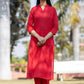 Party Wear Kurti Cotton Red Plain Kurtis