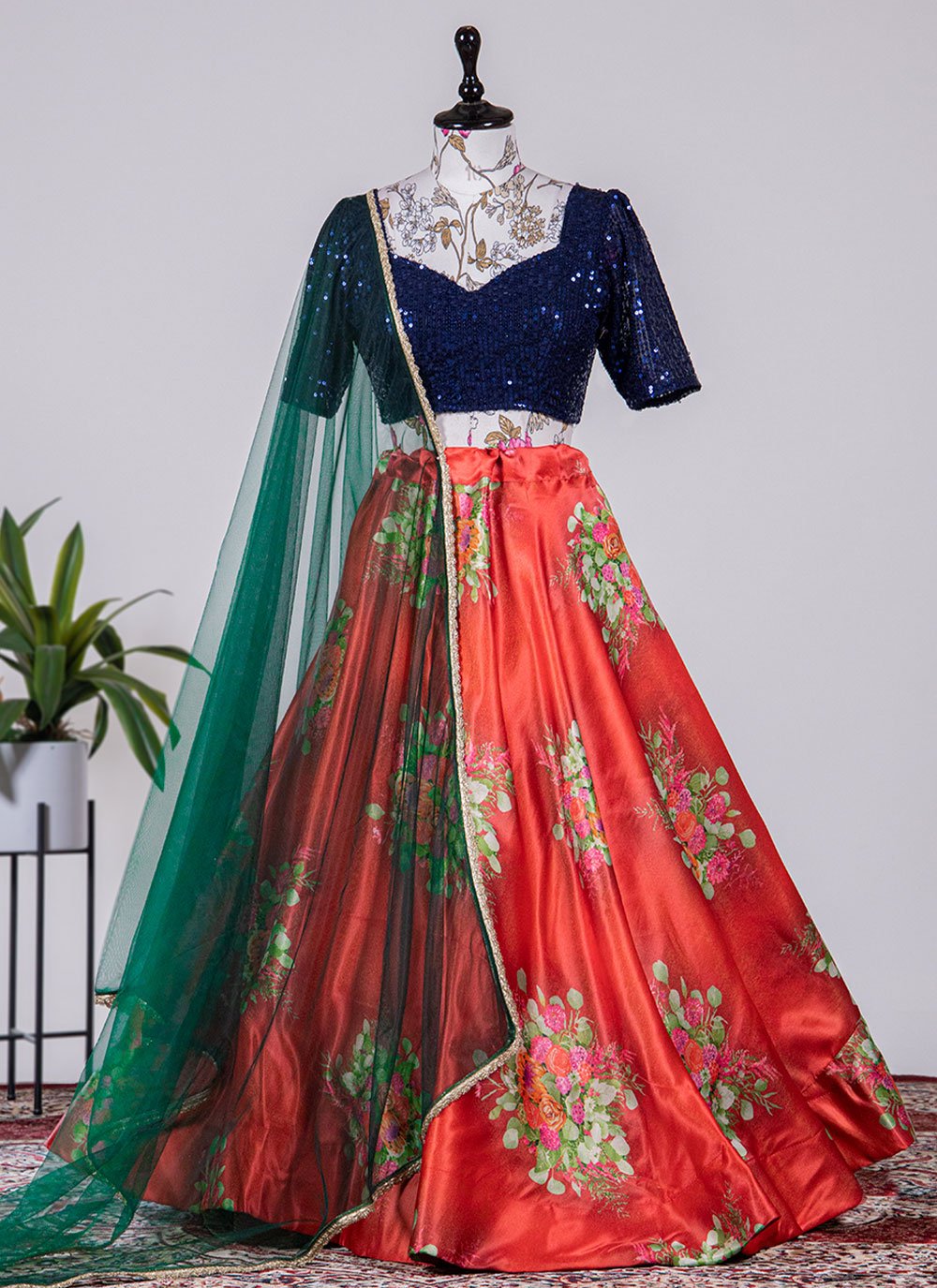 Lehenga Choli Satin Silk Red Print Lehenga Choli