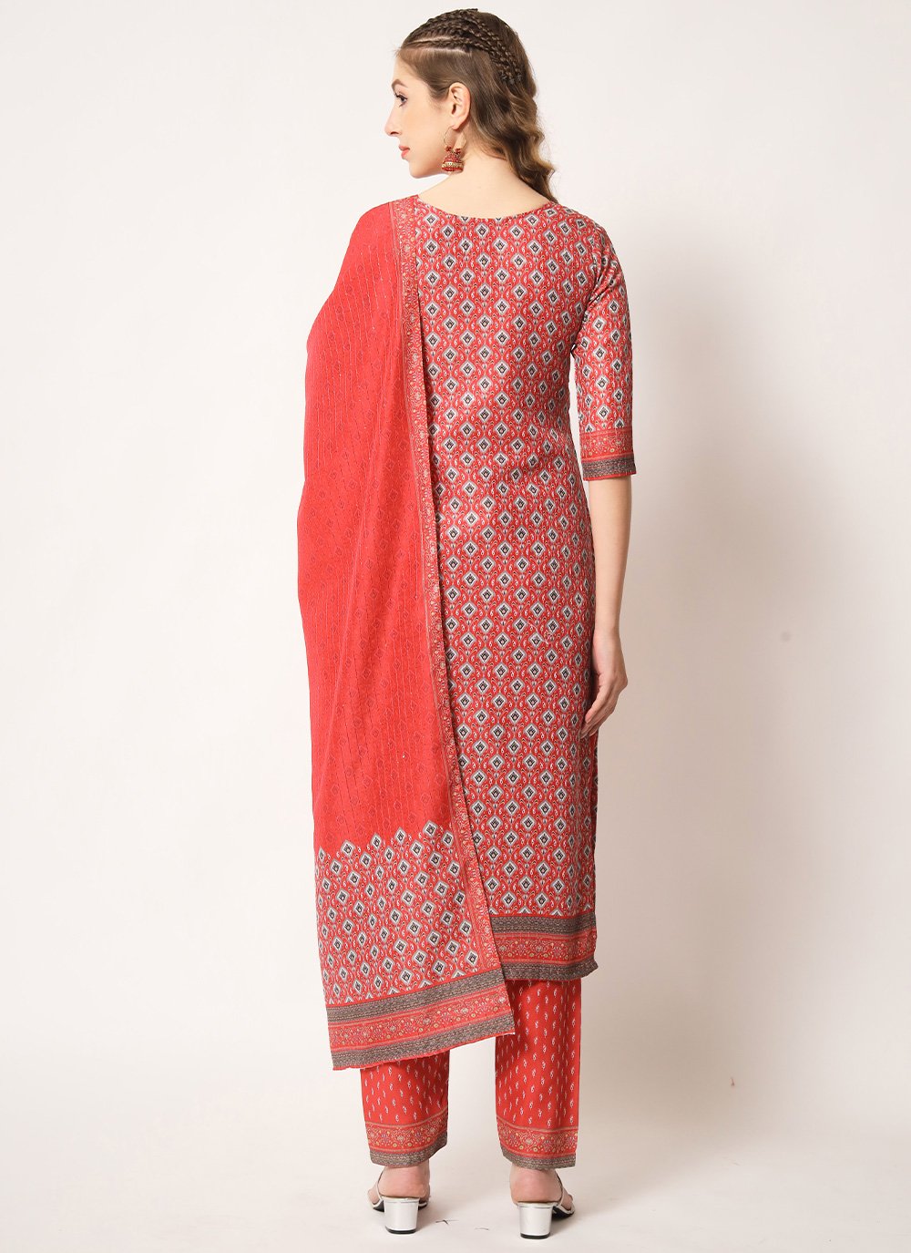 Straight Salwar Suit Muslin Red Embroidered Salwar Kameez