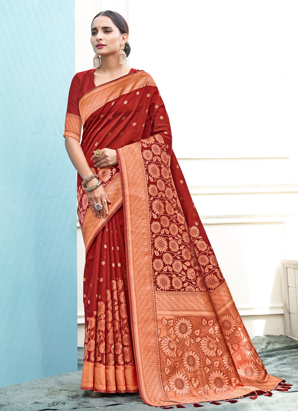 Traditional Saree Silk Red Weaving Saree