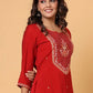 Casual Kurti Chanderi Red Embroidered Kurtis