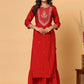 Casual Kurti Chanderi Red Embroidered Kurtis