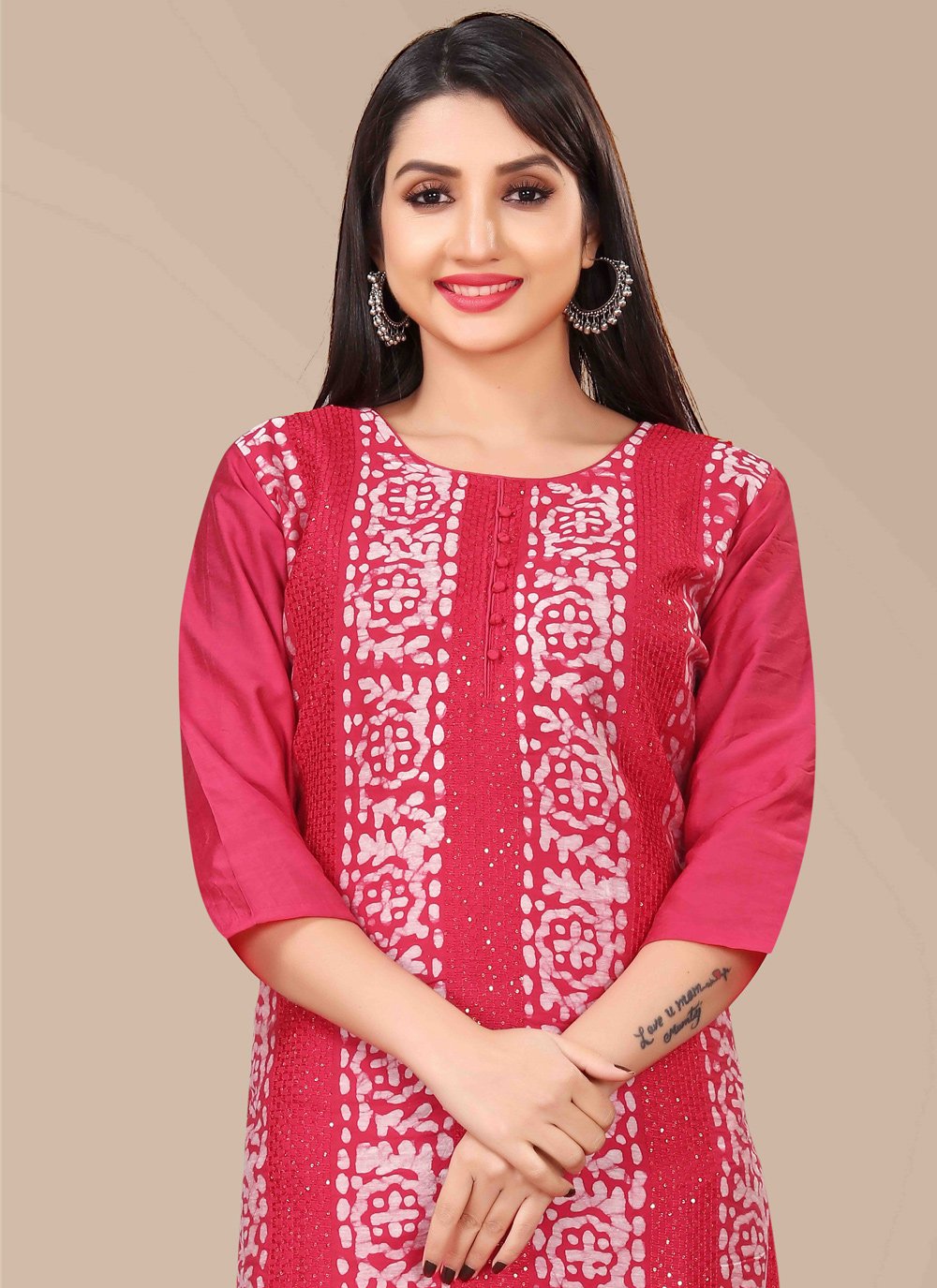 Designer Kurti Chanderi Red Embroidered Kurtis