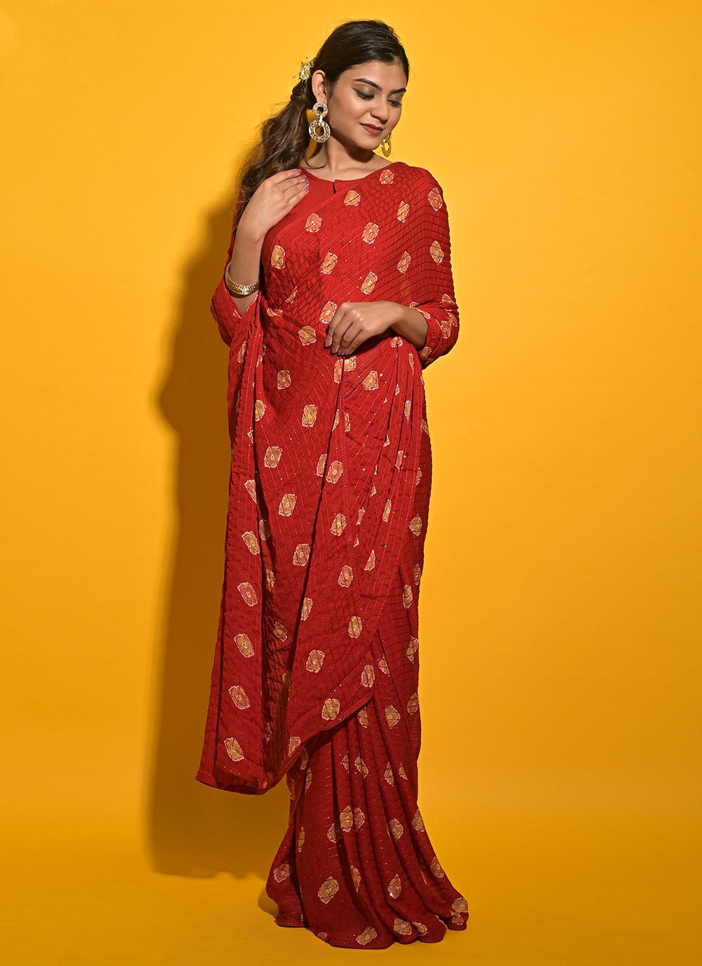 Classic Chiffon Red Print Saree