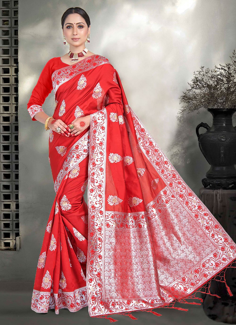 Classic Art Silk Kanjivaram Silk Red Weaving Saree