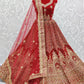 A Line Lehenga Velvet Red Diamond Lehenga Choli