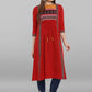 Casual Kurti Faux Crepe Red Floral Patch Kurtis