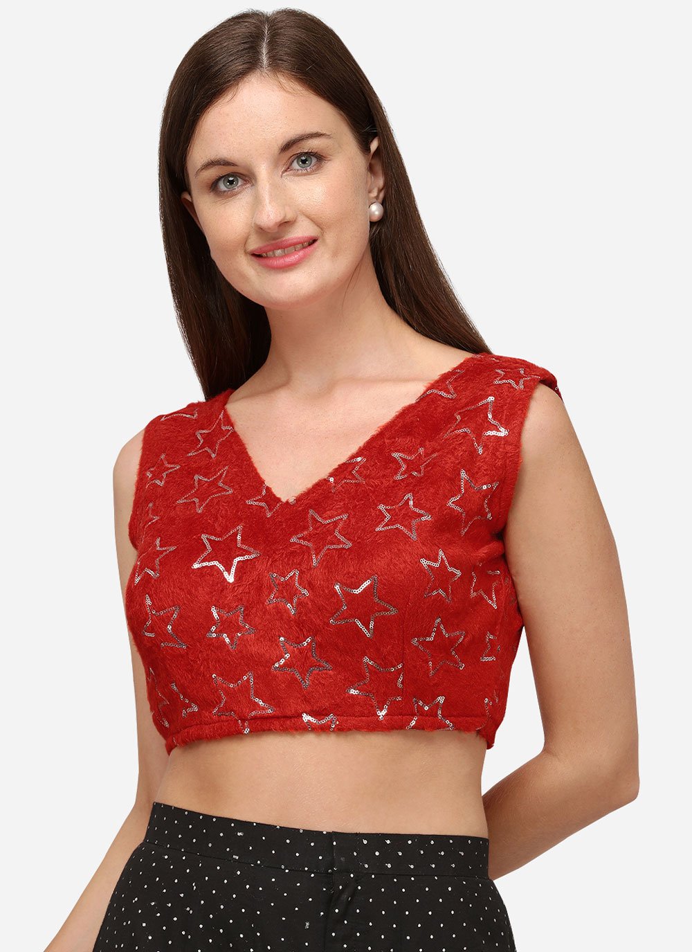 Designer Blouse Velvet Red Sequins Blouse