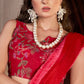 Designer Chinon Red Print Saree