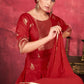 Palazzo Salwar Suit Art Silk Red Woven Salwar Kameez