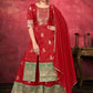 Palazzo Salwar Suit Art Silk Red Woven Salwar Kameez