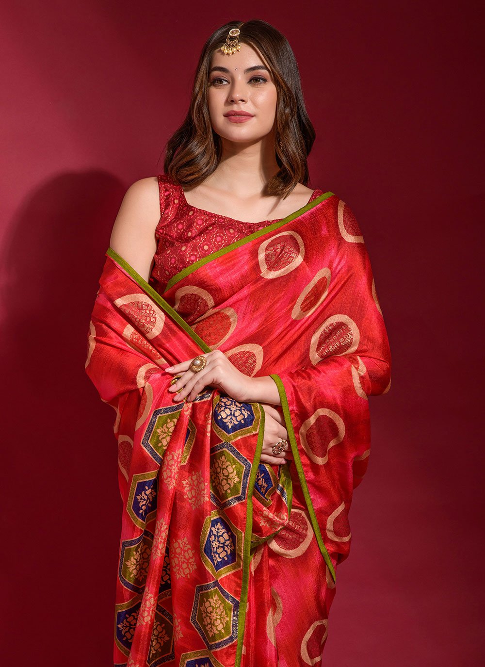 Classic Silk Red Foil Print Saree