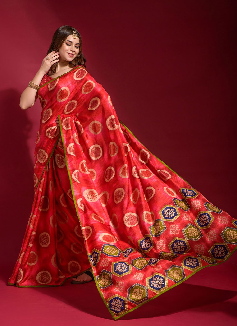 Classic Silk Red Foil Print Saree