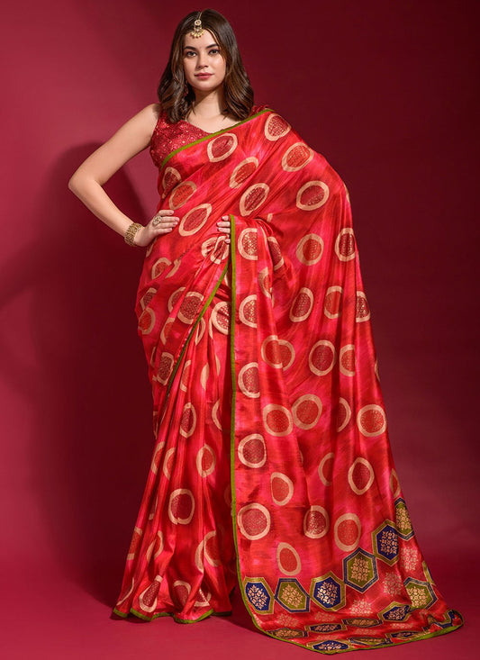 Classic Silk Red Foil Print Saree