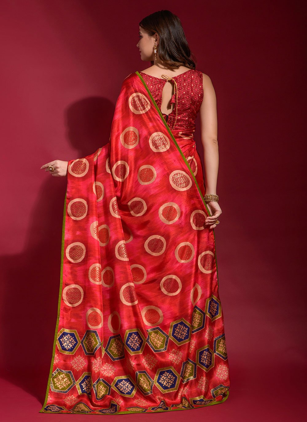 Classic Silk Red Foil Print Saree