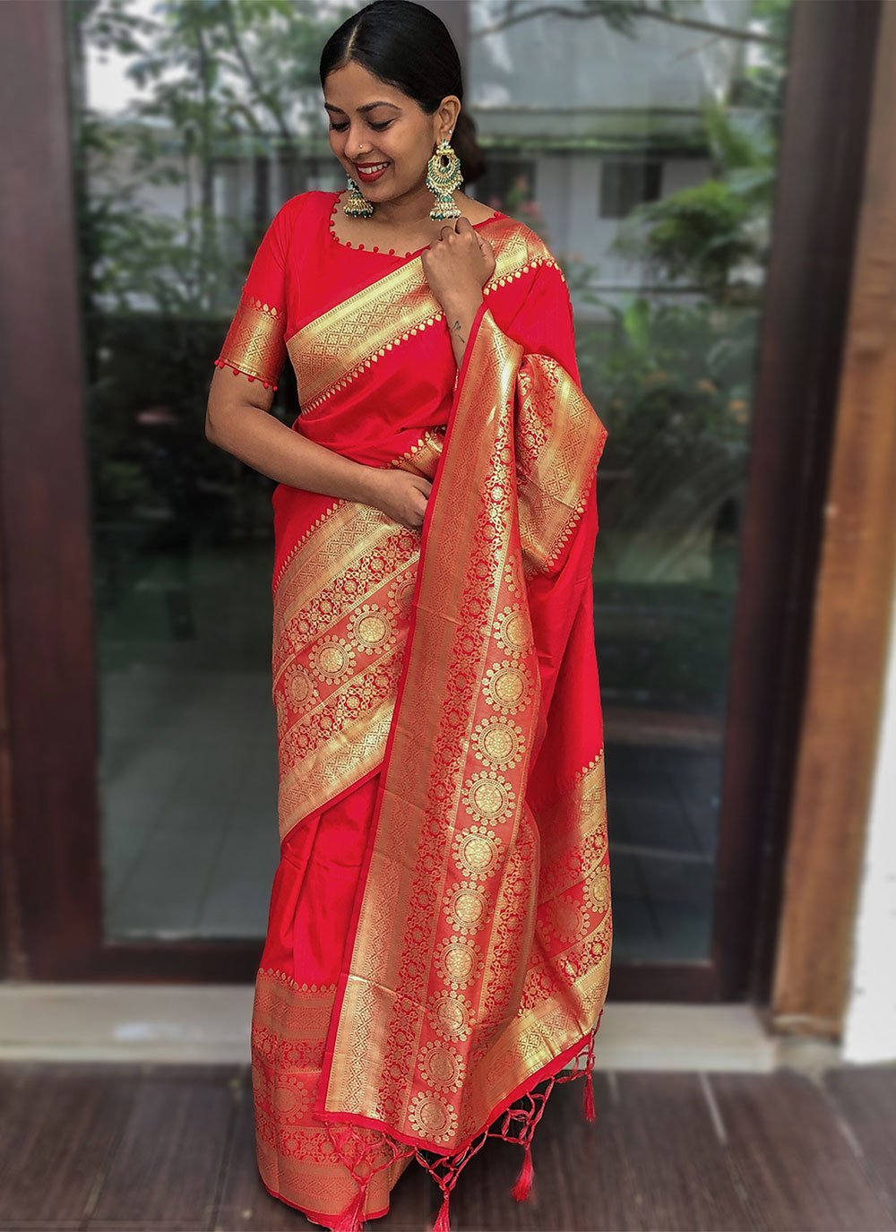 Trendy Saree Silk Red Weaving Saree