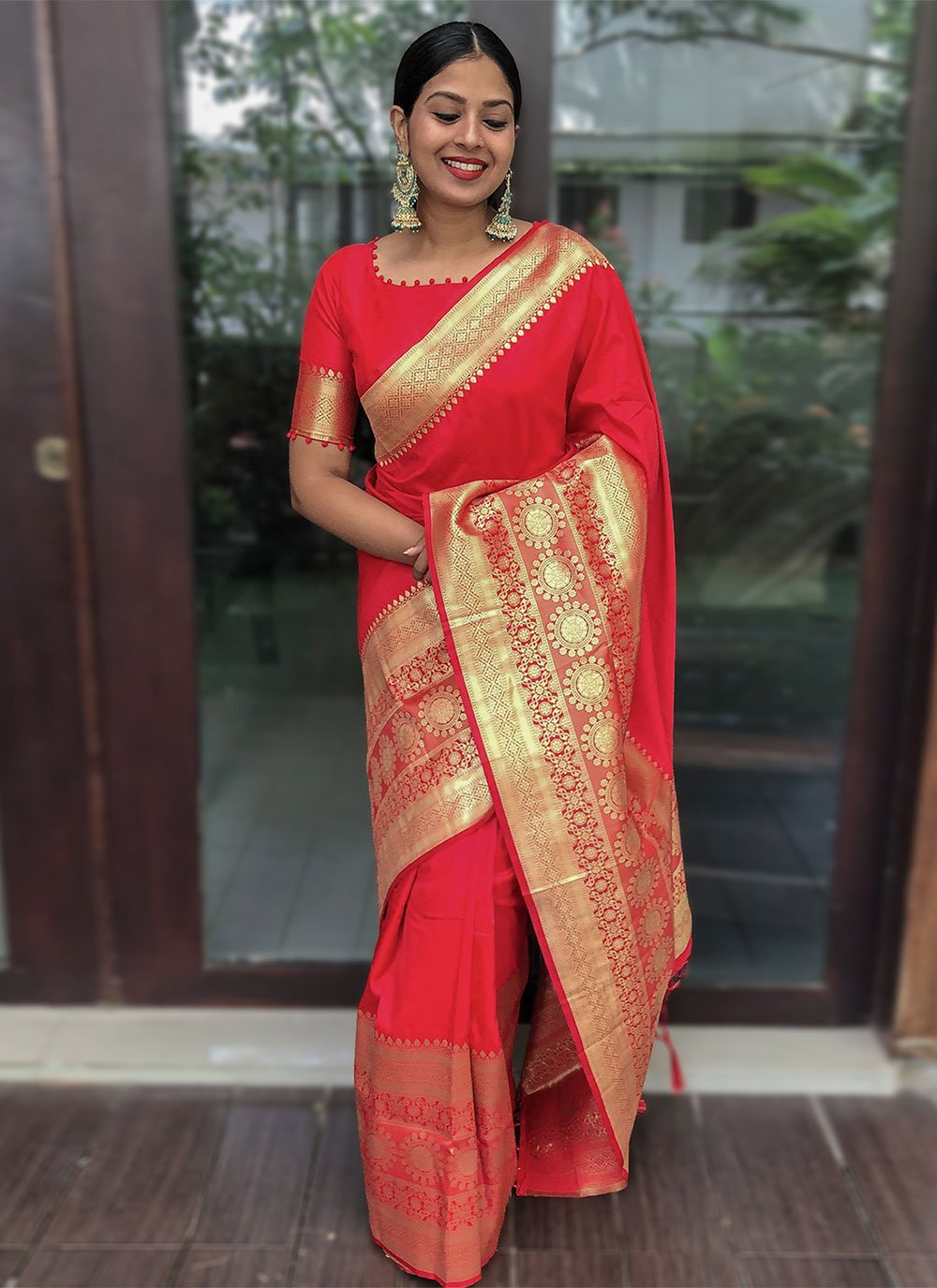 Trendy Saree Silk Red Weaving Saree
