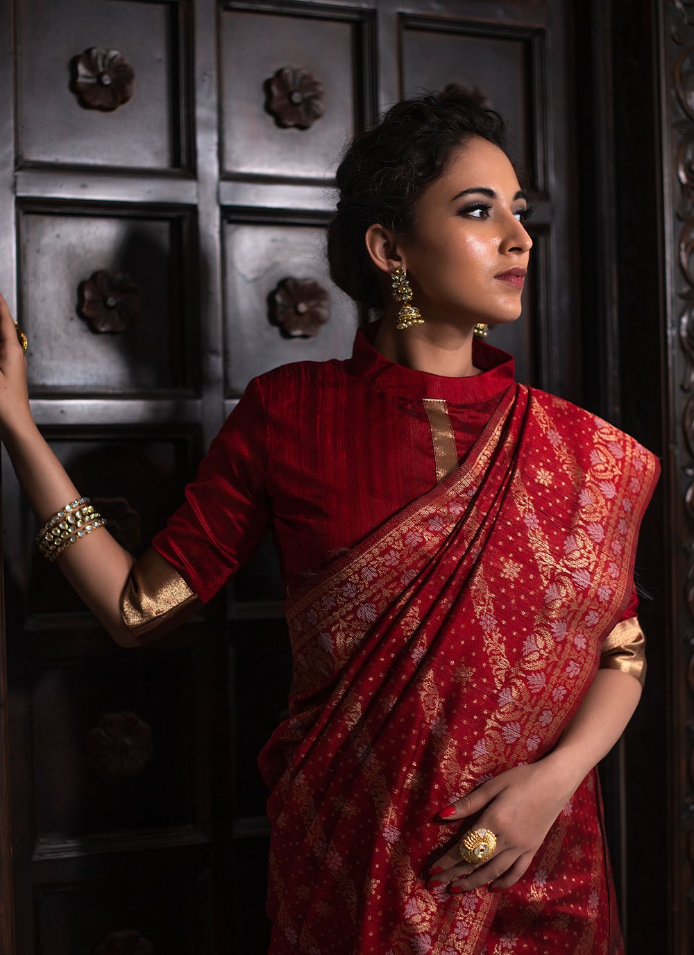 Trendy Saree Tussar Silk Red Woven Saree