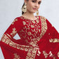 Contemporary Shimmer Red Embroidered Saree