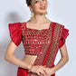 Contemporary Vichitra Silk Red Embroidered Saree