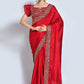 Contemporary Vichitra Silk Red Embroidered Saree