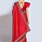 Contemporary Vichitra Silk Red Embroidered Saree