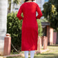 Casual Kurti Cotton Red Embroidered Kurtis