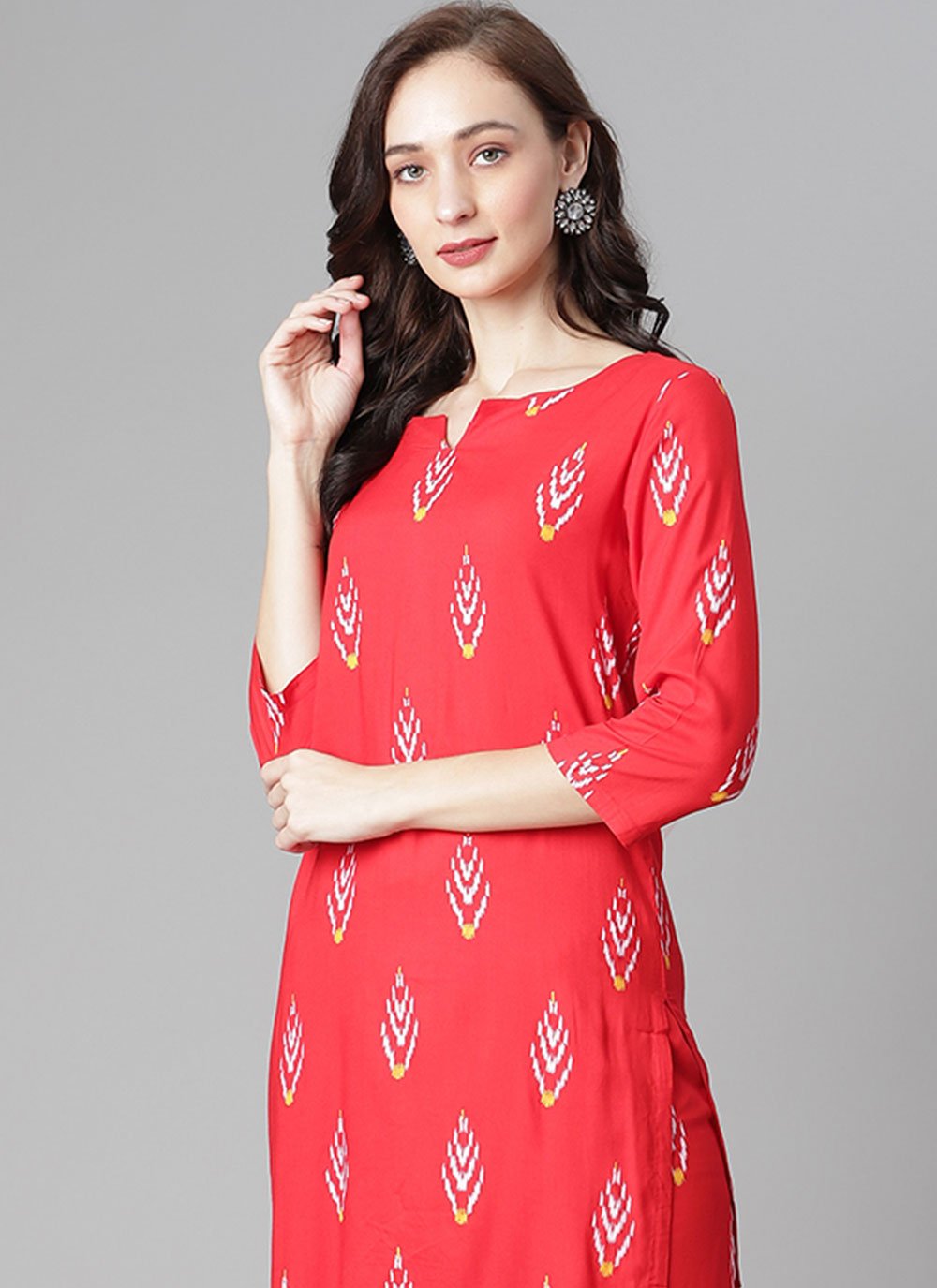 Casual Kurti Cotton Red Print Kurtis