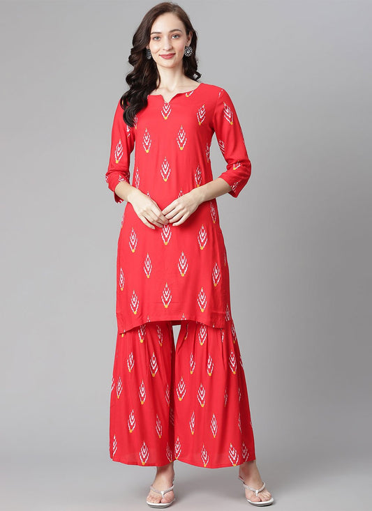 Casual Kurti Cotton Red Print Kurtis