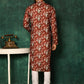 Kurta Pyjama Cotton Red Print Mens