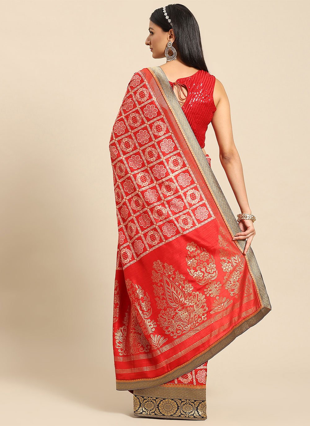 Trendy Saree Crepe Silk Red Woven Saree