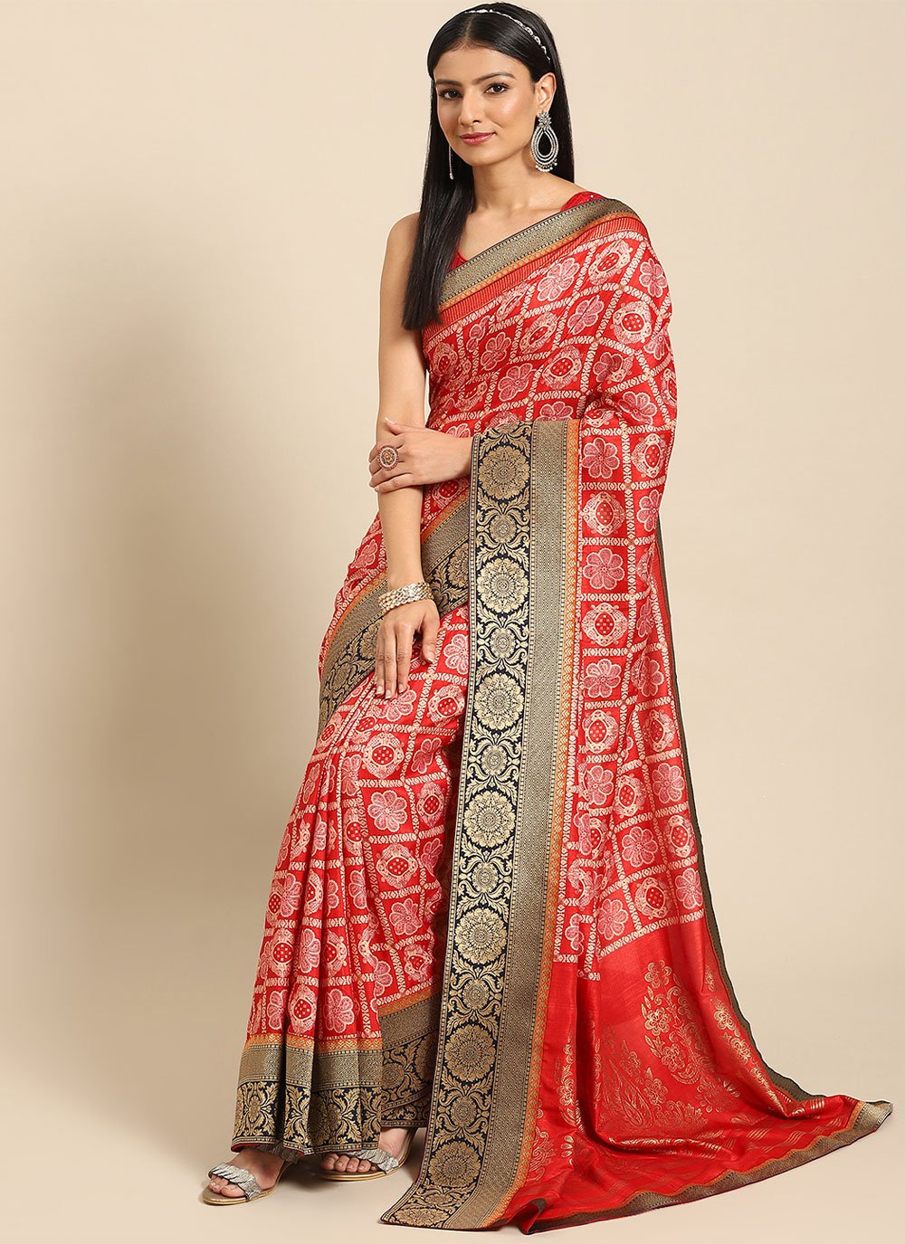 Trendy Saree Crepe Silk Red Woven Saree