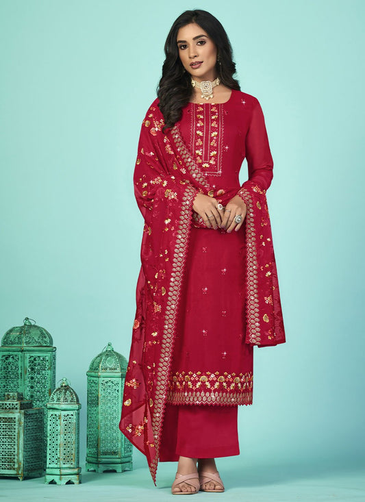 Salwar Suit Organza Red Diamond Salwar Kameez