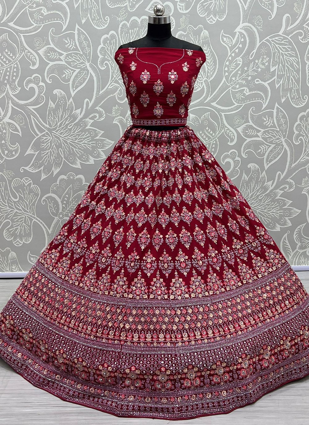 Lehenga Choli Georgette Red Diamond Lehenga Choli